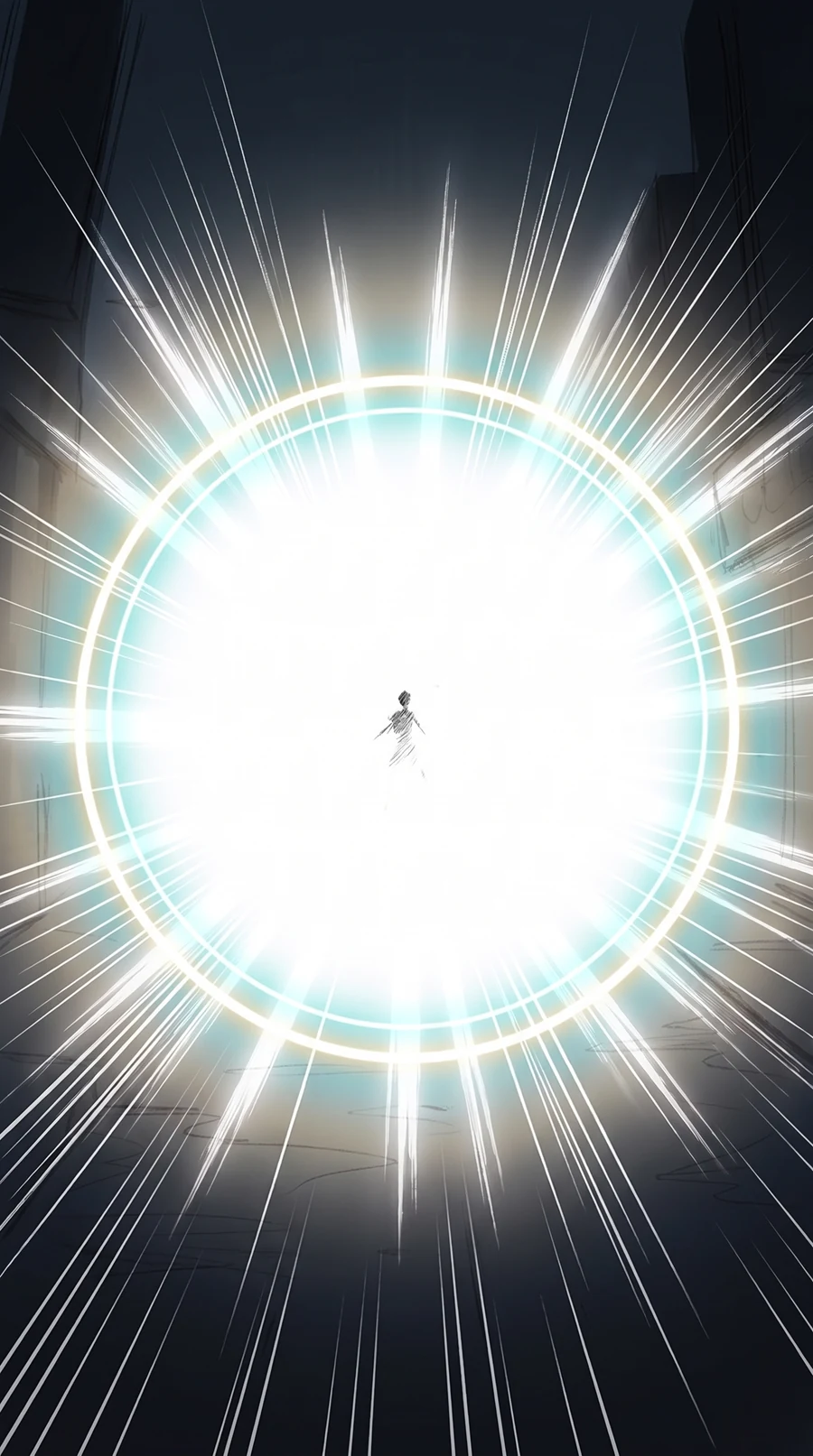 A blinding white flash swallows the street