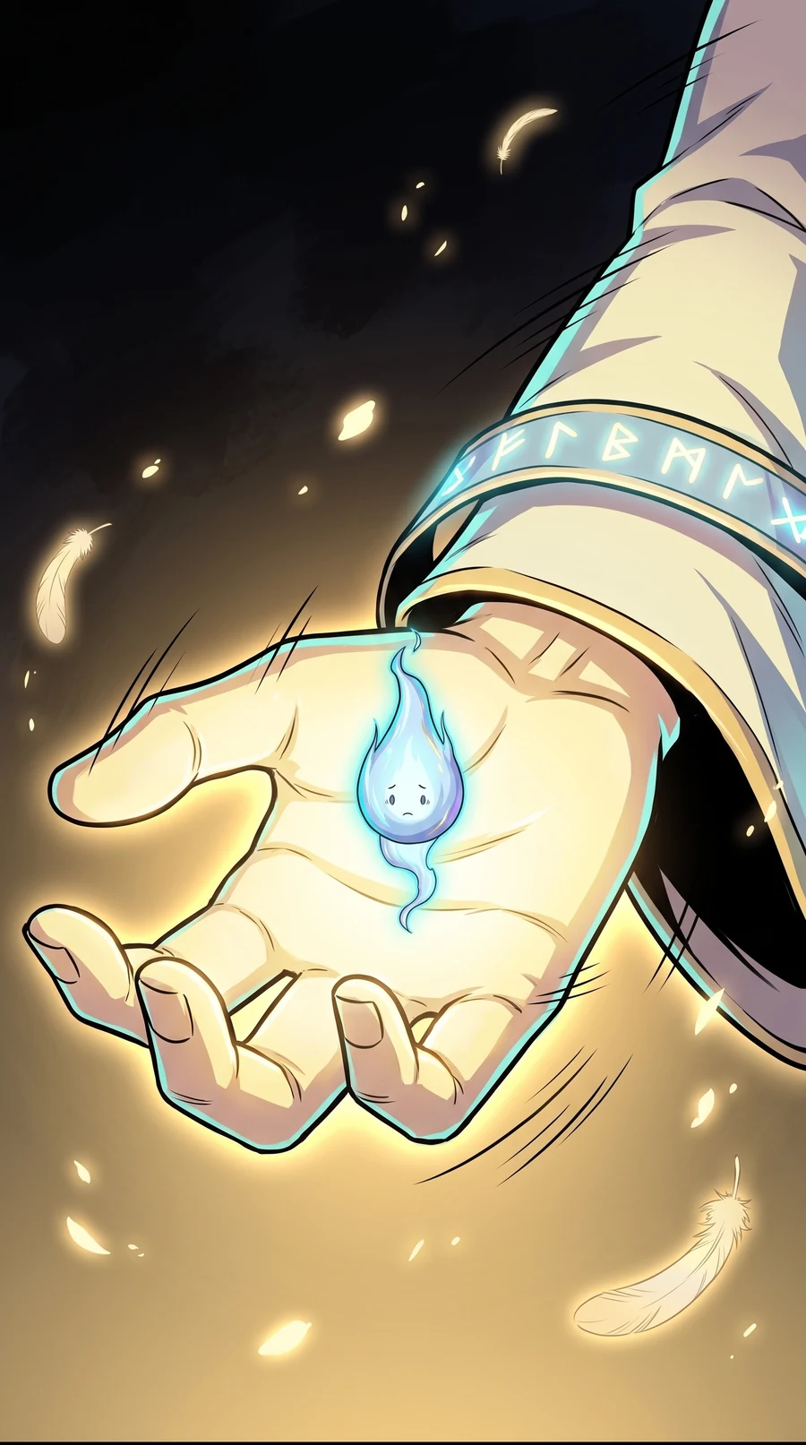 A colossal radiant hand catches the falling mote of light