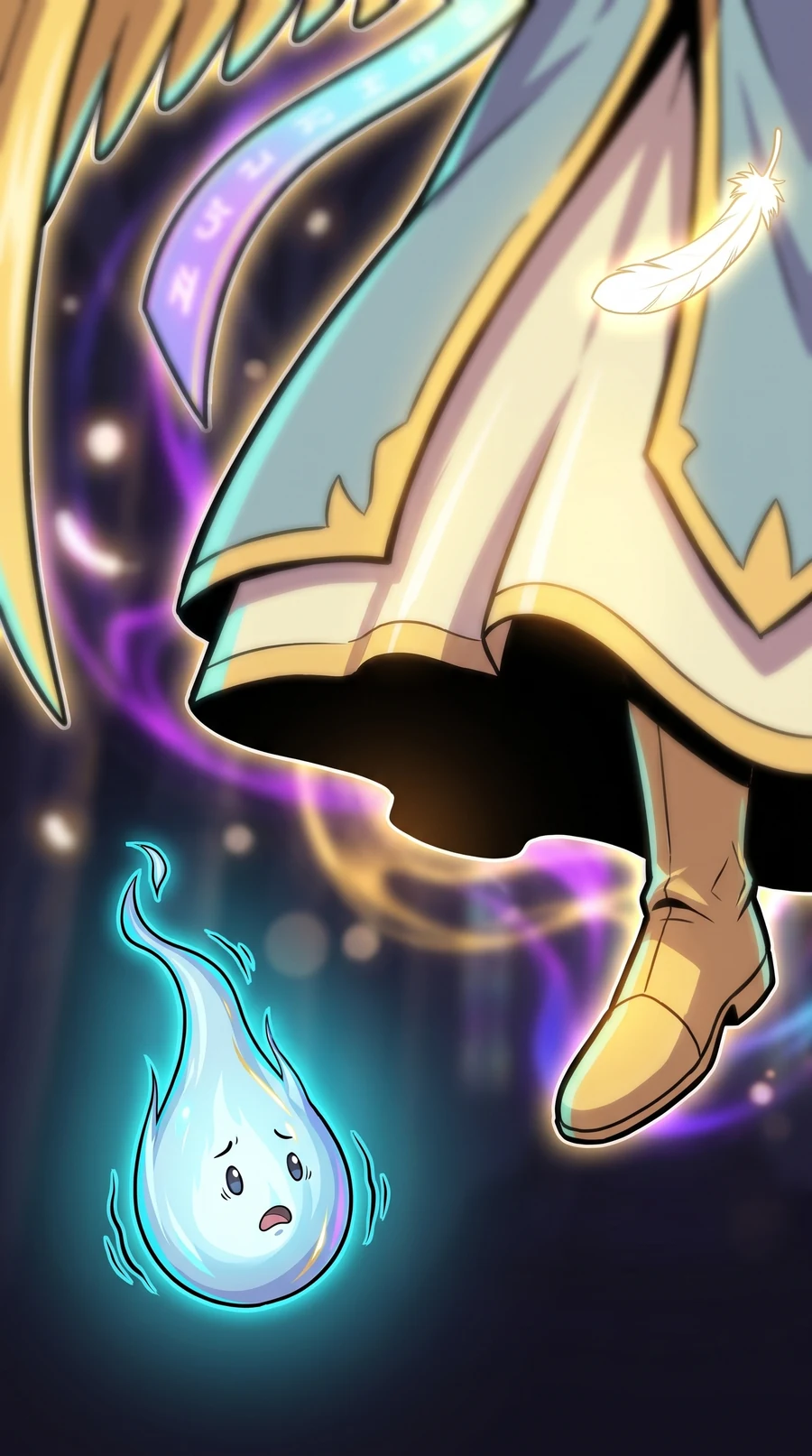 The trembling soul flame, tiny before the god