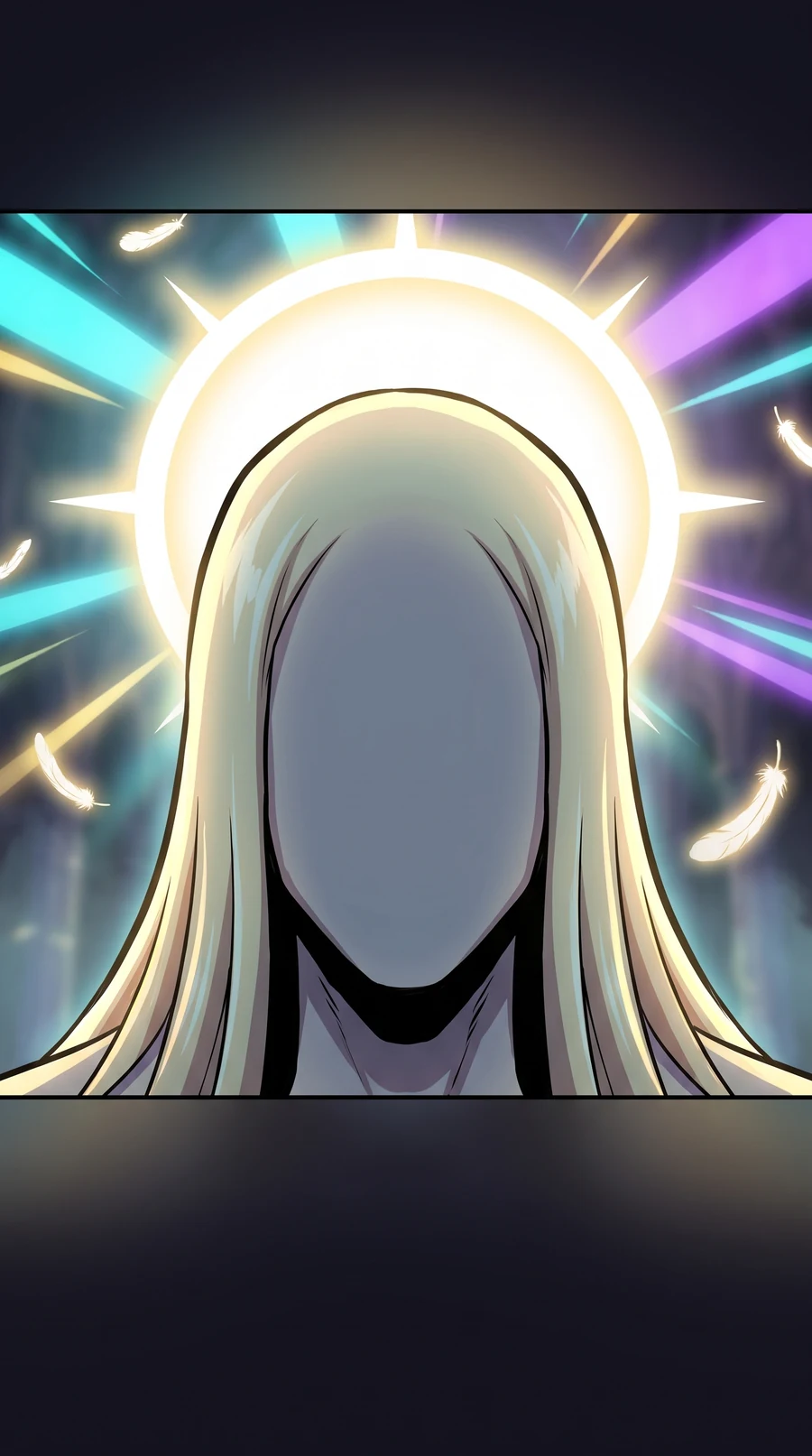 The glowing halo and the shadowed void where the god's face should be